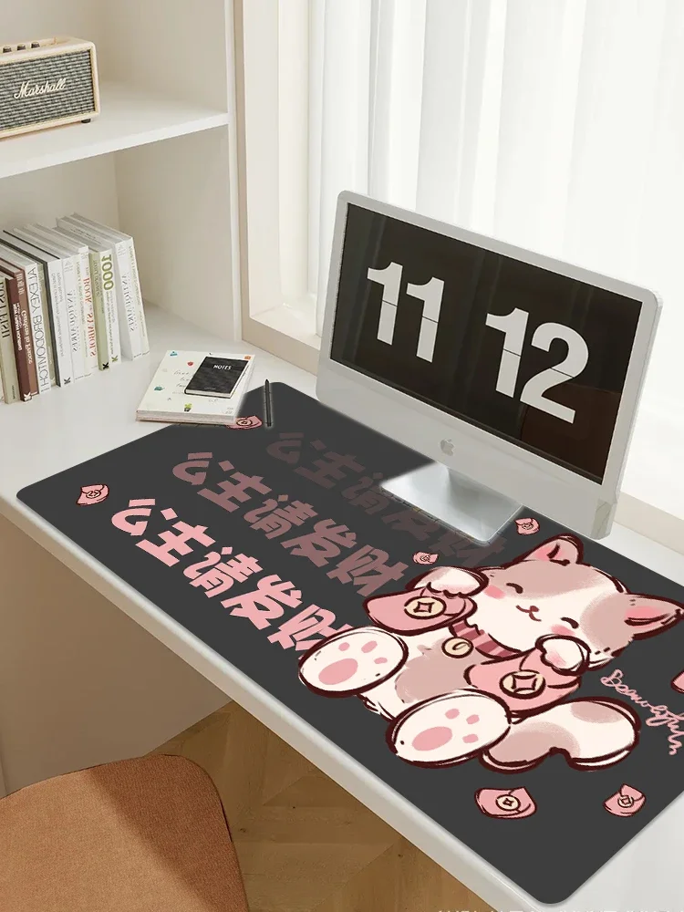 Cute kitten mouse pad oversized pink Hakimi computer keyboard office study desk wrist guard pad