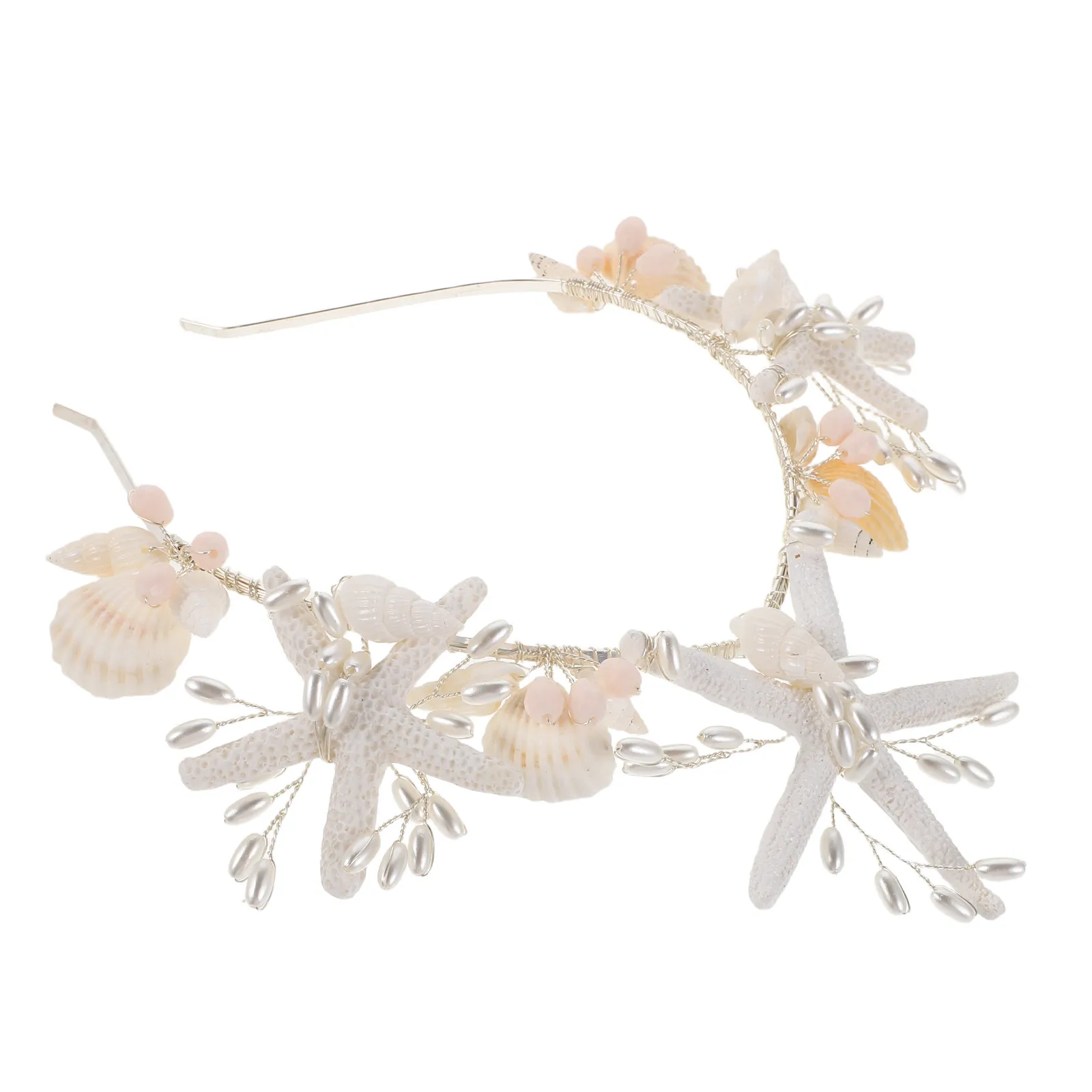

Серебряная повязка на голову с жемчугом и ракушками, элегантная корона русалки, свадебные аксессуары для волос, пляжный головной убор для женщин и девушек