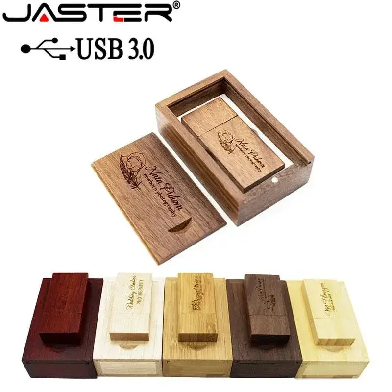 JASTER USB 3.0 Flash Drives Wooden with Wood BOX 128GB Pendrive Free Logo 64GB 32GB Memory stick Wedding Photography Gift U disk