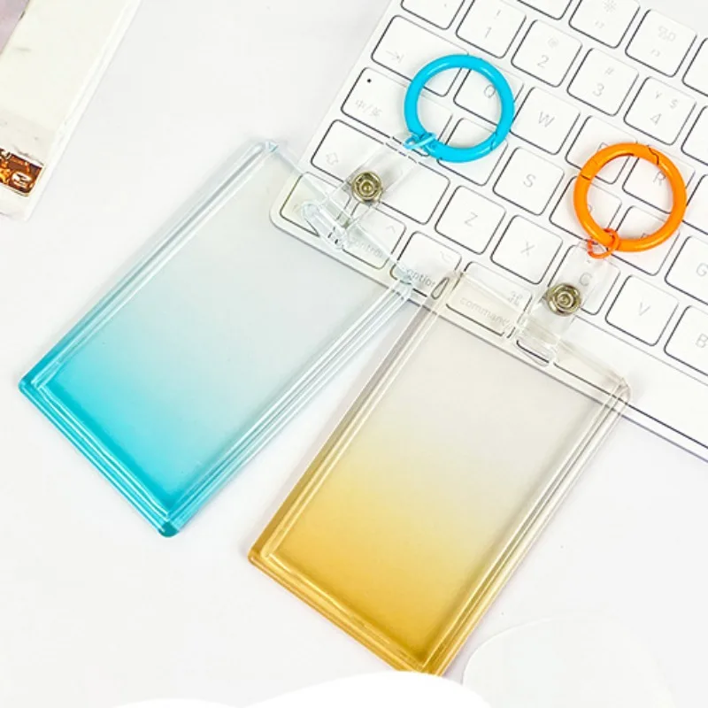 1Pc Cute Simple Transparent Gradient Color Card Holder Portable ID Card Bus Bank Credit Card Protector Keychain Photocard Sleeve