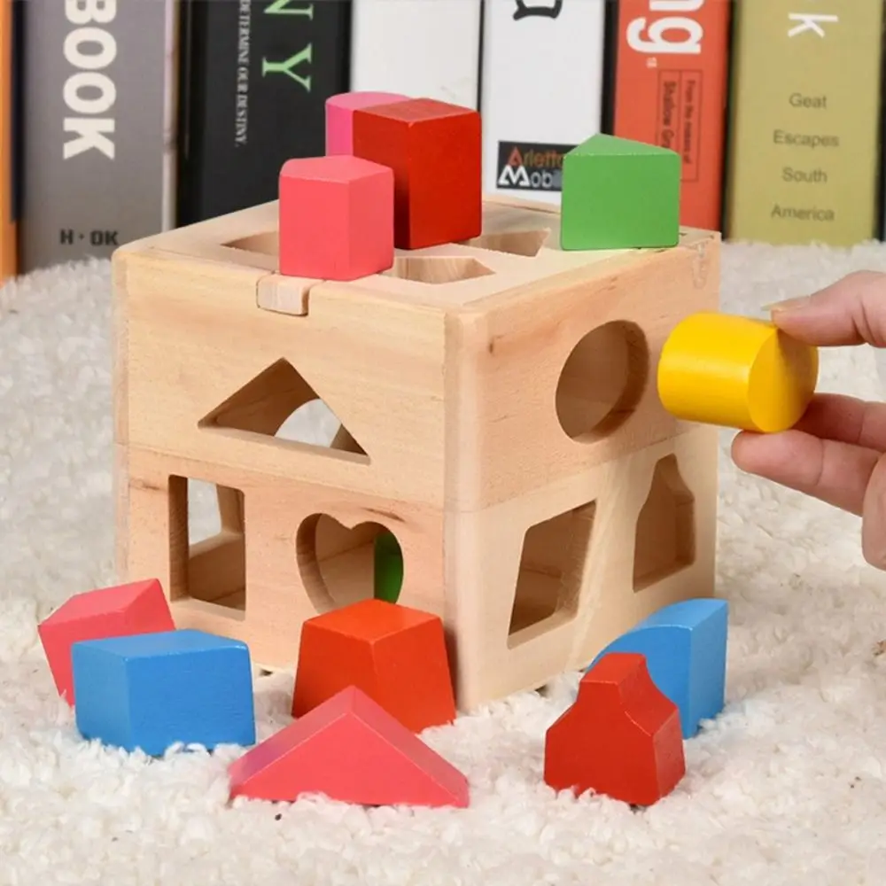 Wooden Montessori Shape Sorter 13 Hole Square Box Montessori Shape Matching Toys Early Childhood Education Colorful