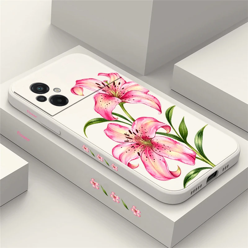 Two Pink Lilies Patternn Phone Case For Xiaomi Poco X8 Pro Max X7 X6 X5 X4 GT X2 X3 NFC Drop Resistant Soft Silicone Covers Etui