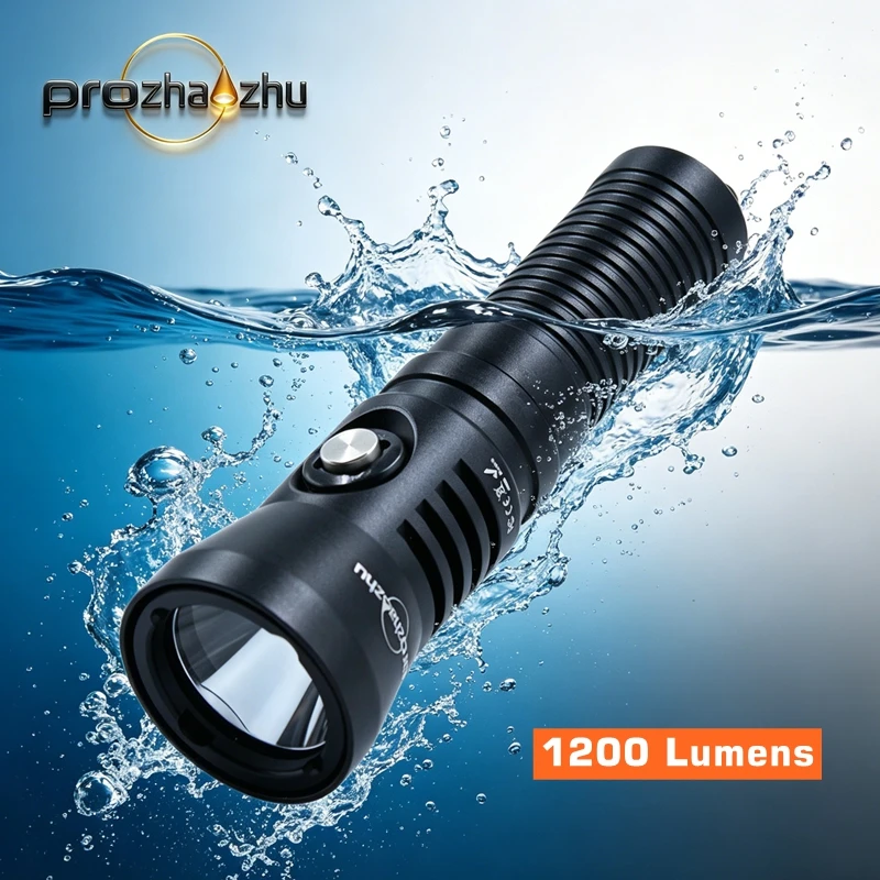 PROZHAOZHU DL-B70 1200LM Diving Flashlight Underwater Light IP68 100M Waterproof Rechargeable Underwater Torch