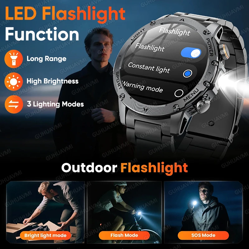 ULTIMATE DESIGN Smartwatch 1.7" AMOLED Sapphire Screen 1000mAh High capacity Flashlight Heart rate Outdoor Watch For iOS&Android