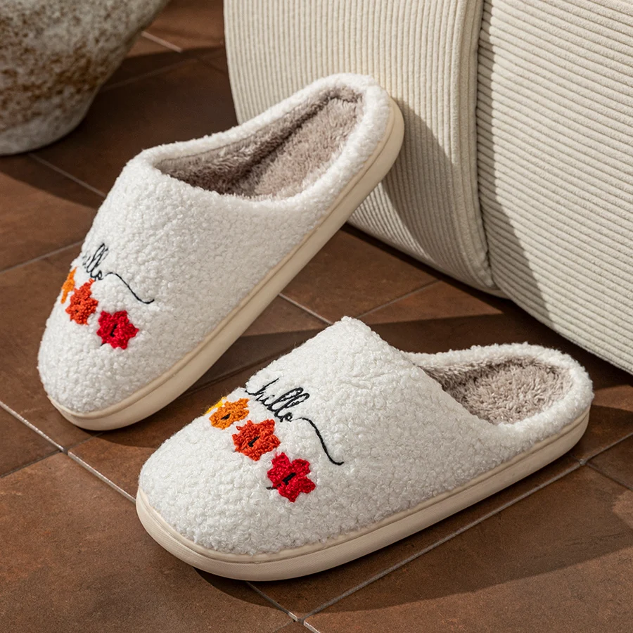 Winter damesslippers binnen zacht ademend comfortabel herfstbladeren paar mode winterhuisschoenen