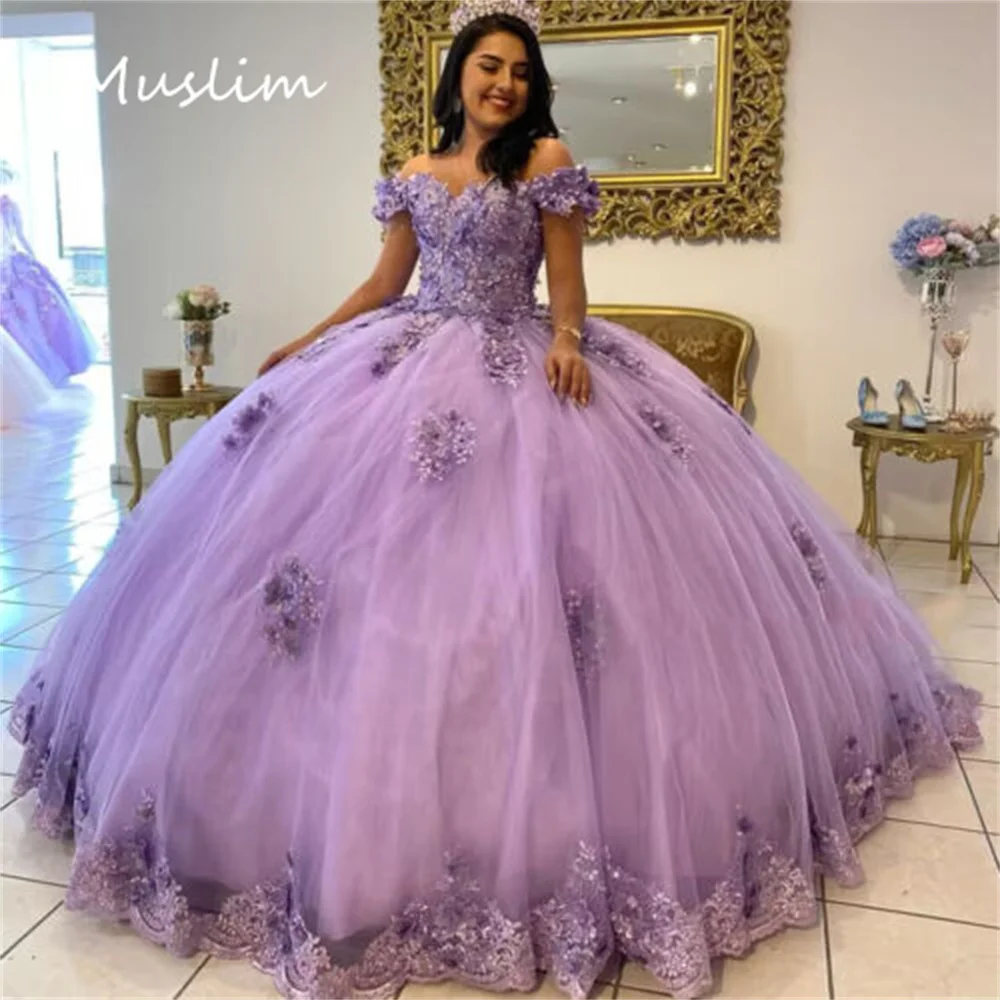 Lavender Quinceanera Dresses Off Shoulder Lace Mexican Sweet 16 Birthday Party Gowns vestidos de 15 años Customzied Prom Gown