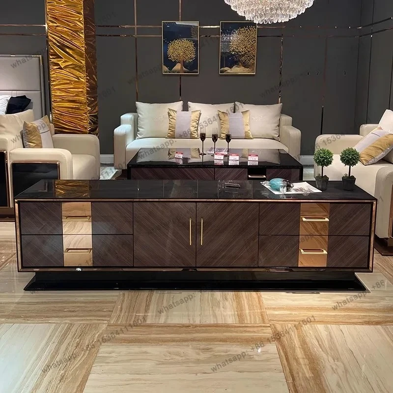 Italian light luxury high-end TV cabinet modern simple living room household small apartment solid wood floor TV cabinet
