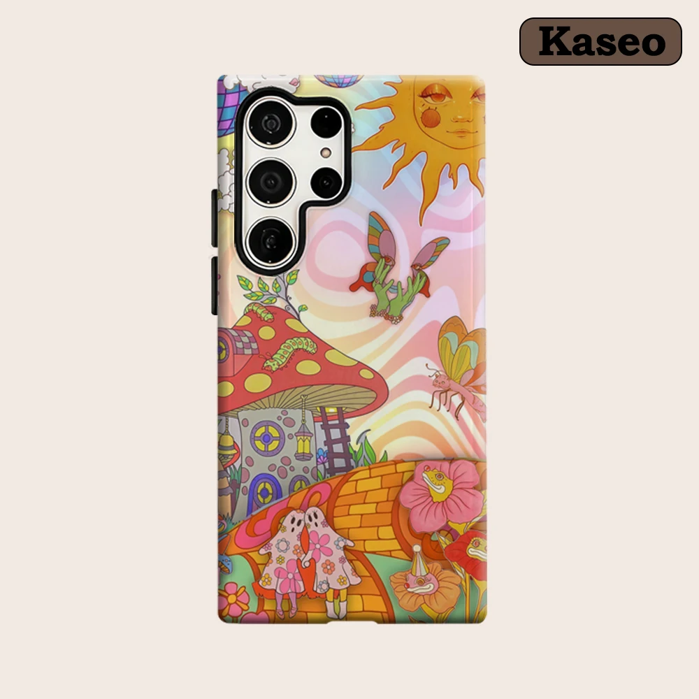 Kaseo Phone Case for Samsung Galaxy S26 S25 Ultra S24 S23 Ultra Plus Shockproof Double Layer Psychedelic Retro Fairyland Cover