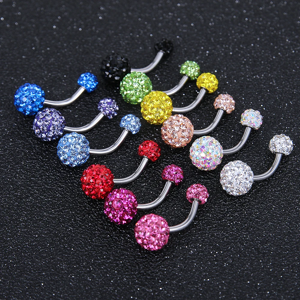 ZS 14G Crystal Belly Button Ring Stainless Steel Colorful Zircon Navel Piercing Jewelry Women Summer Body Piercing Jewelry Girl