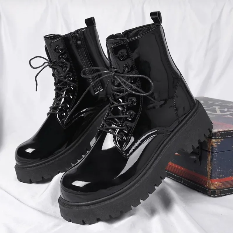 

Men's High Top Boots Fashion Soft Leather Motorcycle Platform Boots Chunky Sole Comfort Anti-Slip Casual Mens Shoes Botas Hombre