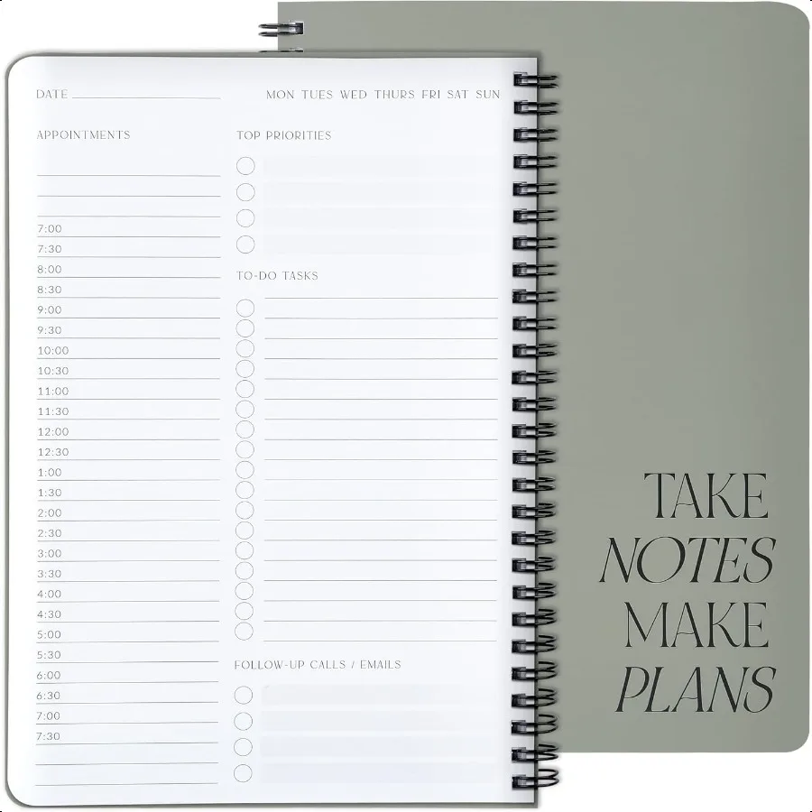 Hermoso planificador diario y cuaderno con horario horario, espiral estética para hacer lista, Bloc de notas para organizar fácilmente su tareas de trabajo