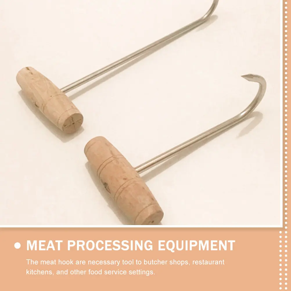 2Pcs Stainless Steel T Hooks Wood Handle Meat Hook for Butcher Shop Kitchen Meat Processing and Hanging Stainless Steel T Hook