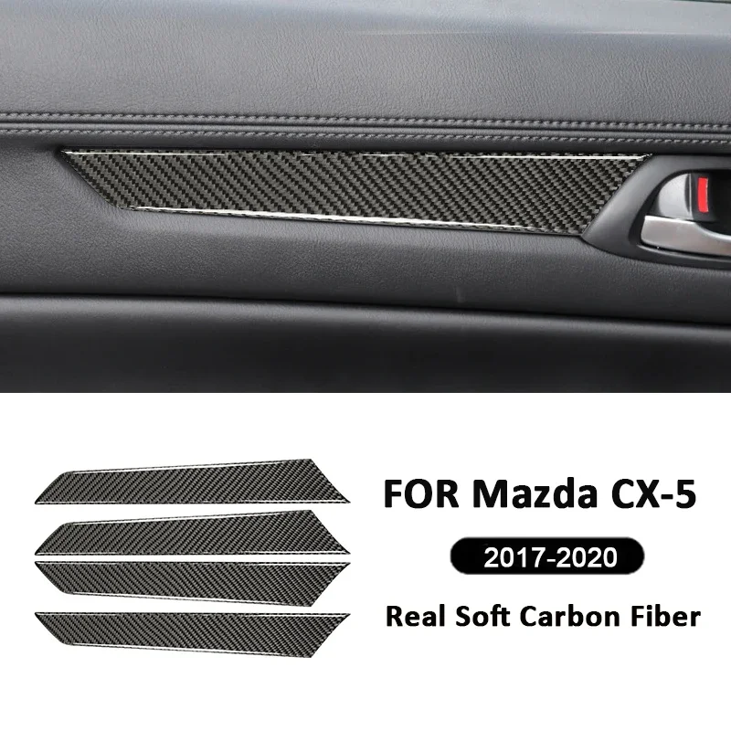 

For Mazda CX-5 2017-2020 Carbon Fiber 4PCS Car Inner Door Panel Trim Strips Pull Handle Cover Interior Decoration Sticker