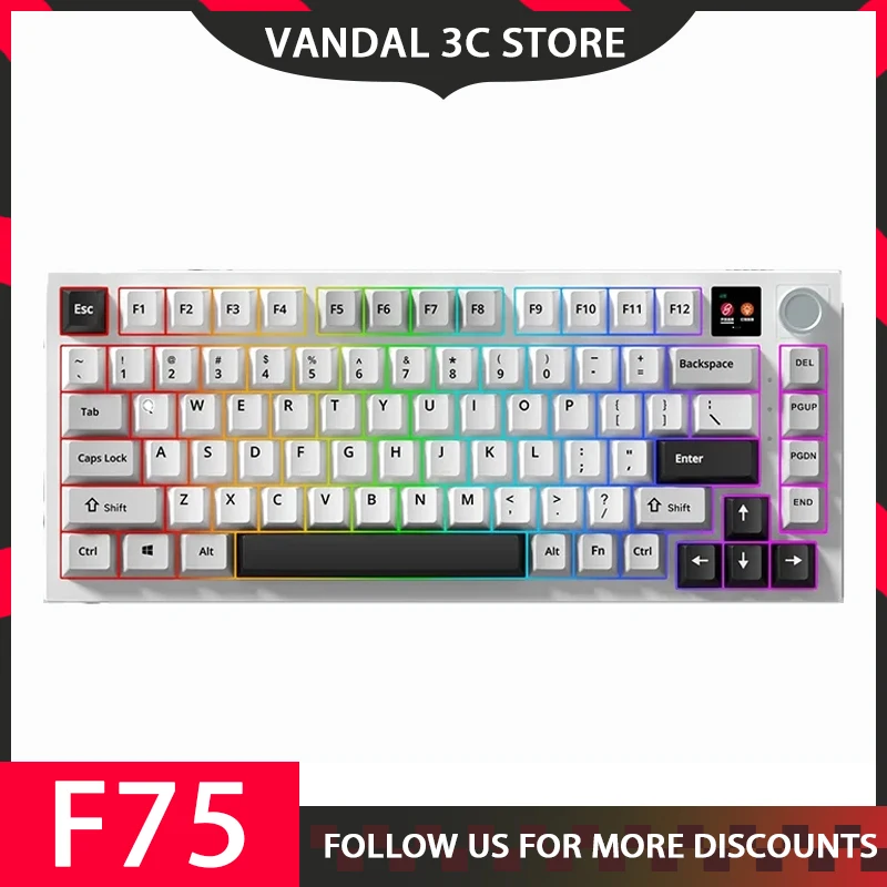 Imagem -01 - Kit de Teclado Mecânico 2.4g sem Fio 3-mode Keydous Tft Creen Rgb Custom Kit Acessórios para Computadores Desktop Weikav-f75 kit de teclado mecanico 24g sem fio 3 mode keydous tft creen rgb custom kit acessorios para computadores desktop weikav f75 01