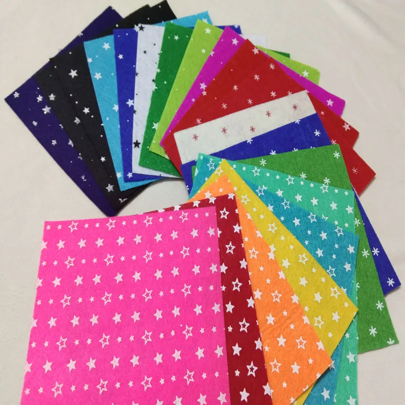 Mixed 20 Colors 1mm Thick 14x14cm 100% Polyester Polka Dot Printed Nonwoven Felt Handmade DIY Nonwoven Felt Package