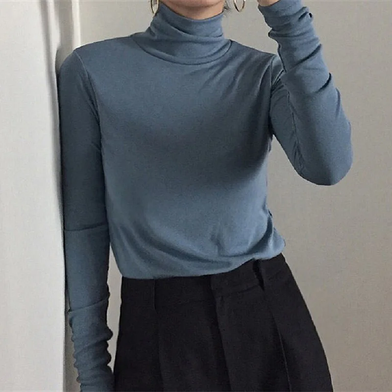 

Solid Color Early Spring High Neck Base Shirt Versatile Interior Long Sleeved T-Shirt Slim Fit Top