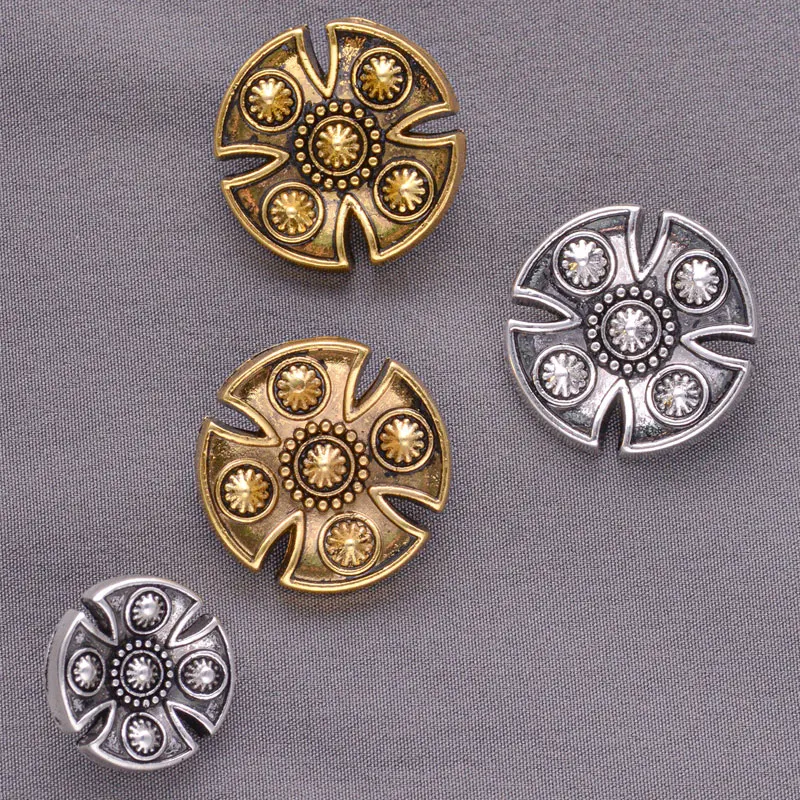 10/15/20pcs 15/20mm Gold or Silver Color Plated Vintage Cross Design Clothing Sewing Buttons DIY Needlework Craft Accessories