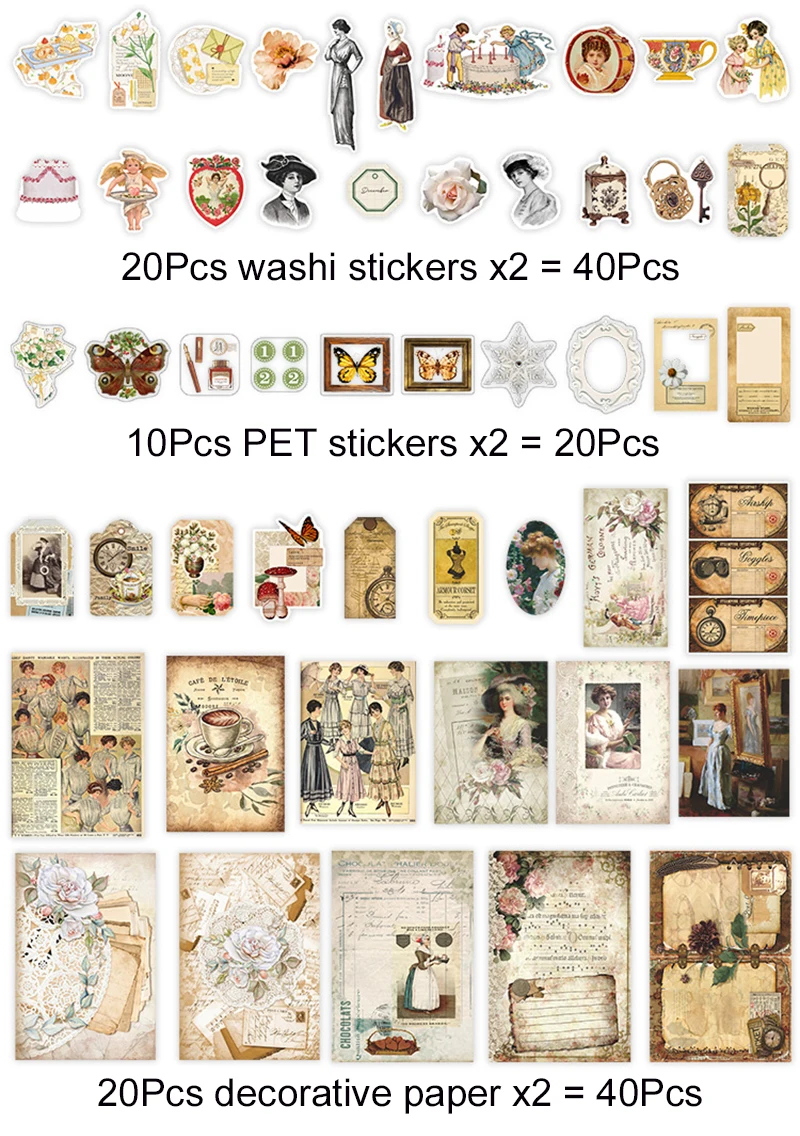 100 sztuk/zestaw Vintage naklejki do scrapbookingu DIY Journaling księga gości samoprzylepne naklejki papierowe Washi zestaw Antique Retro Natural