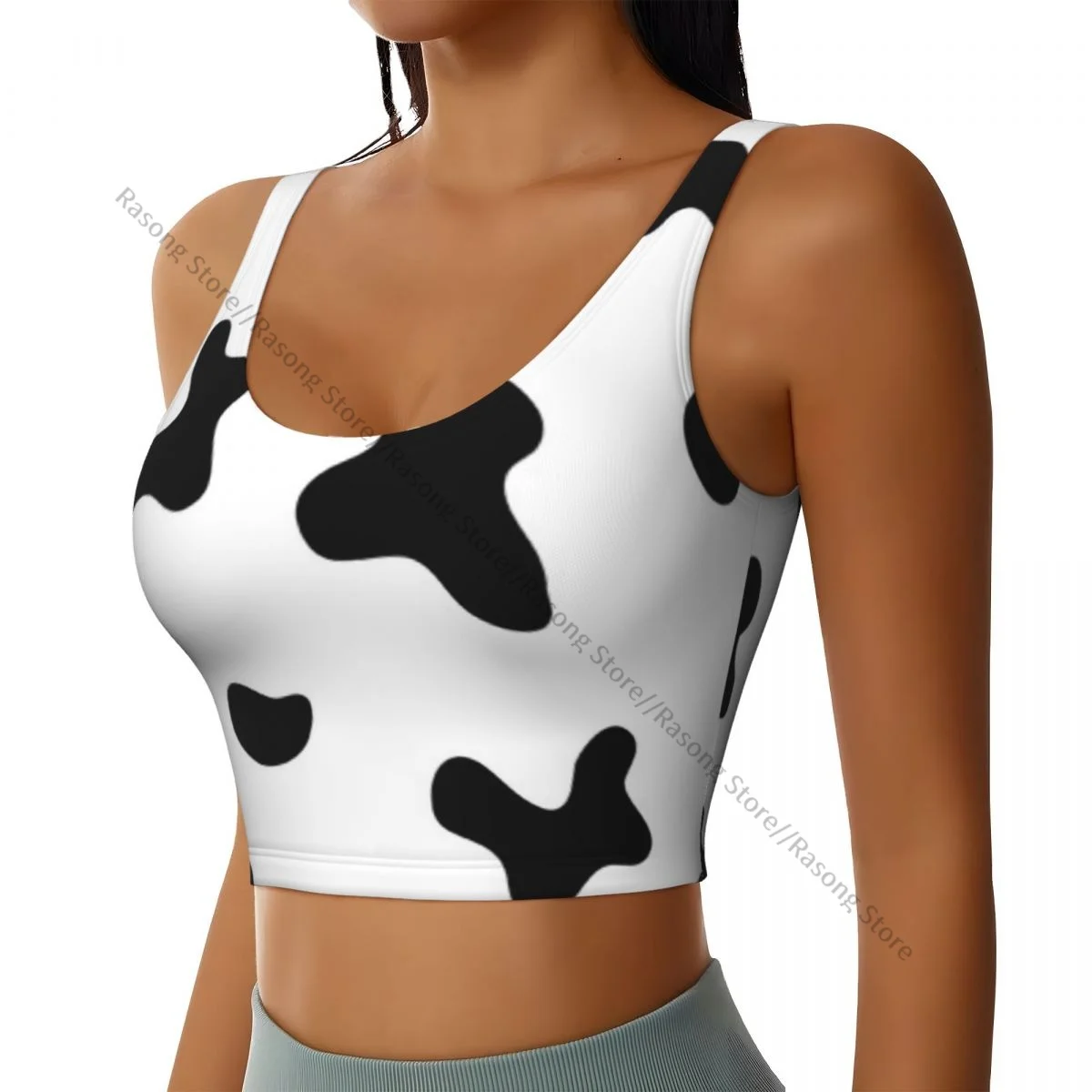 Yoga Vest Women Gym Sports Crop Tops Cow Spots Textures Streetwear Workout Breathable Tank Top Female