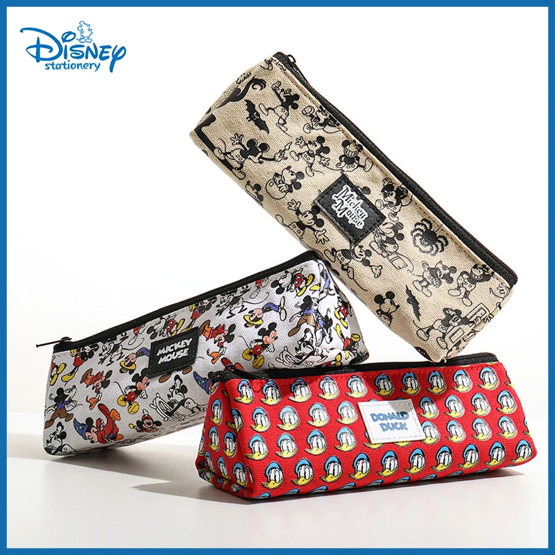 Disney Cartoon Cute Mickey Donald Duck Pencil Bag Childrens Student Stationery Personalized Simple Zipper Storage Bag Pencil Bag