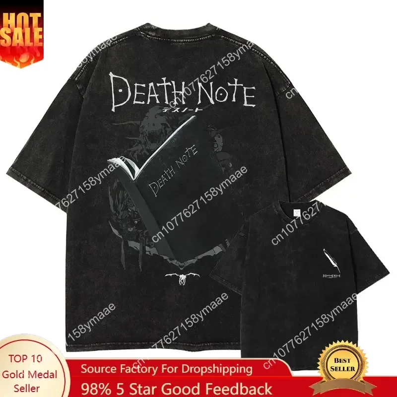 

Anime Death Note T Shirt Oversized Vintage Washed Yagami Light T-shirts Streetwear Short Sleeve Retro Manga Amane Misa Tops Tees