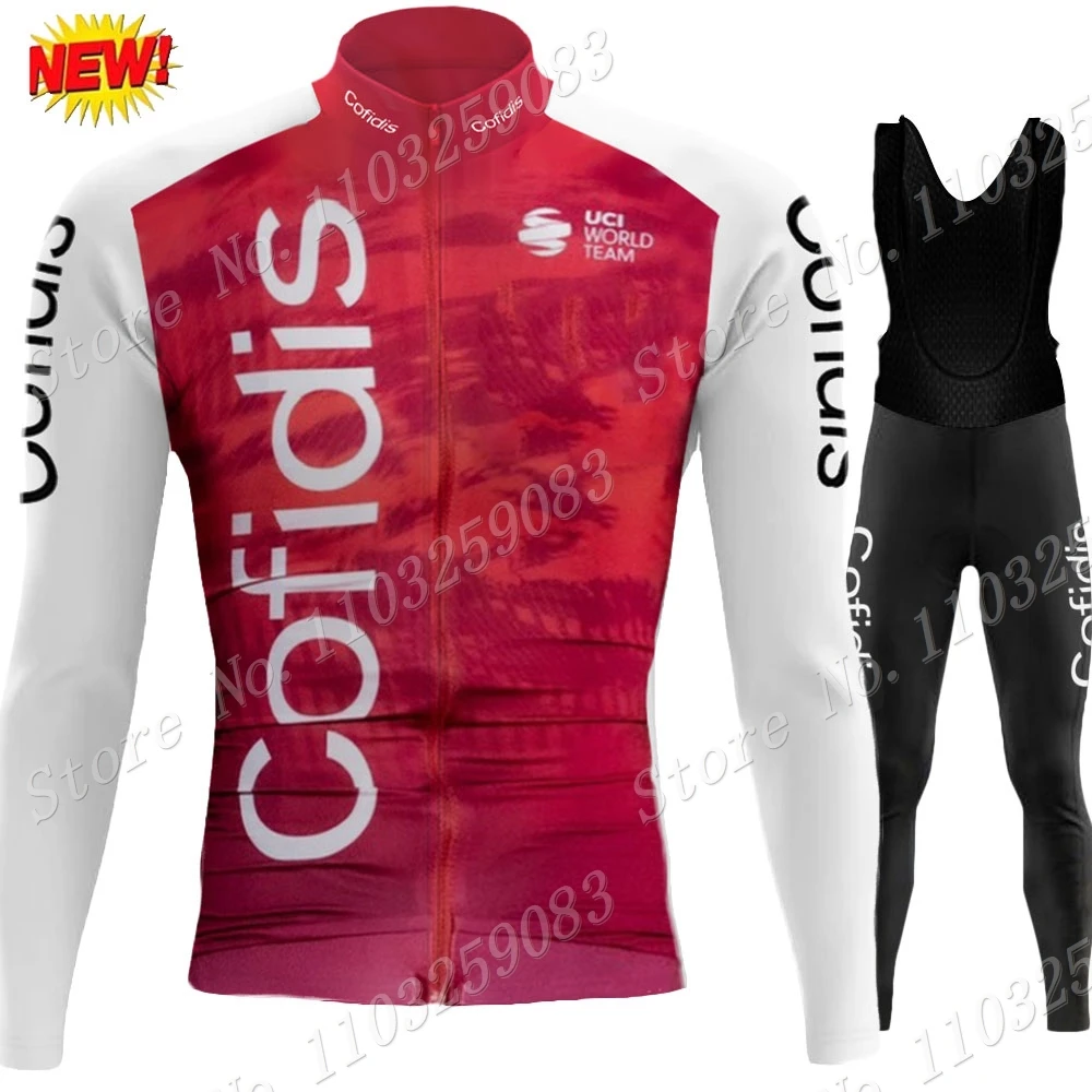 Cofidis-Conjunto de Ropa de ciclismo para hombre y mujer, Jersey de manga larga con pantalones y chaqueta térmica para ciclismo de montaña, color rojo, 2024