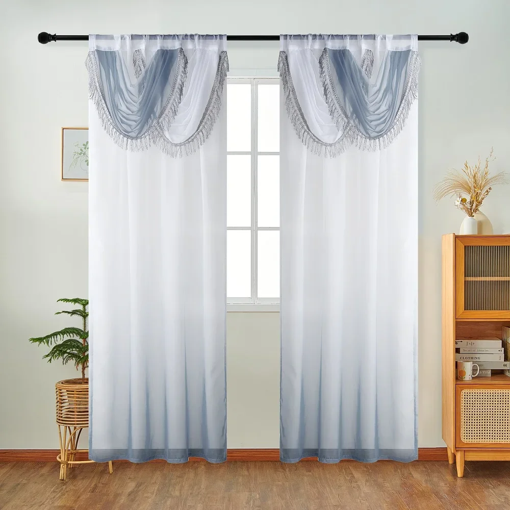 NAPEARL Blue Curtain Head Wave Curtain Valance European Style Luxury Window Decor Home Textile 1PC