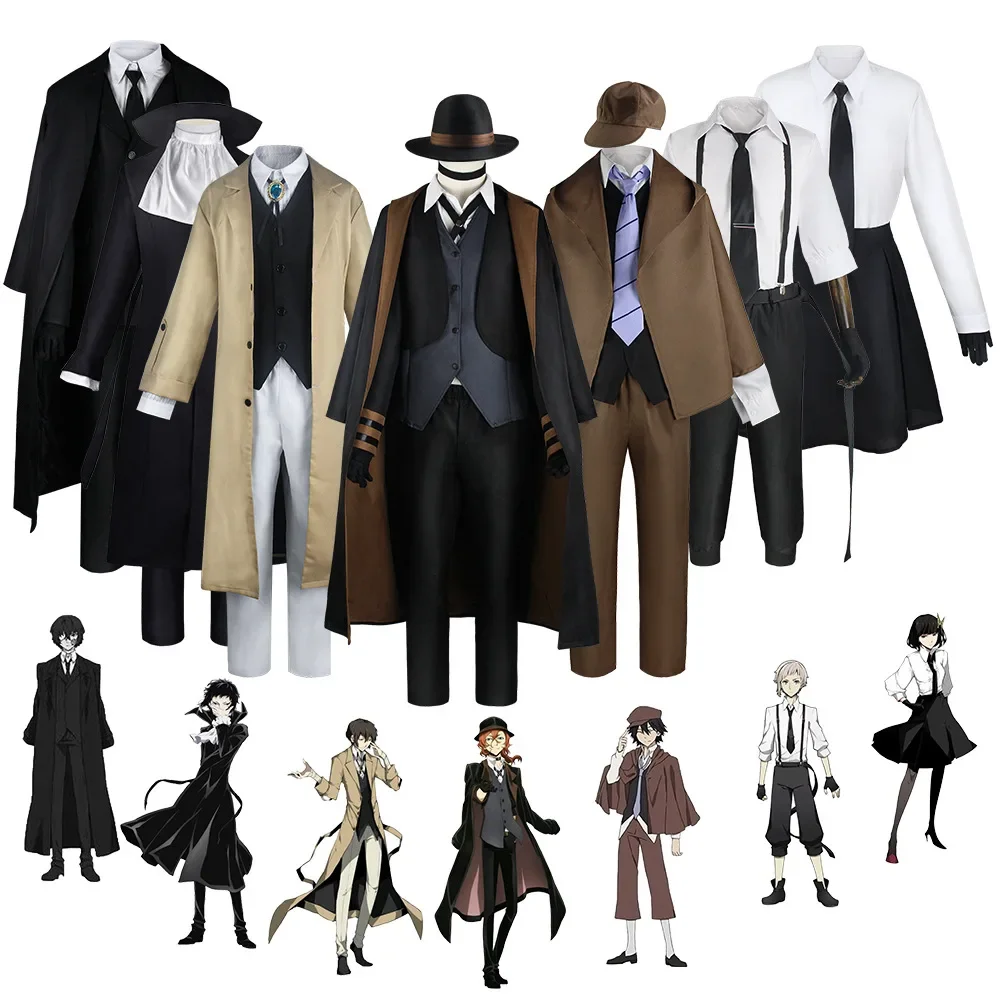 Disfraces de cosplay de uniforme de juego de rol de Osamu Dazai Ryūnosuke Akutagawa y Chūya Nakahara de "Bungo Stray Dogs" - 10. ° aniversario