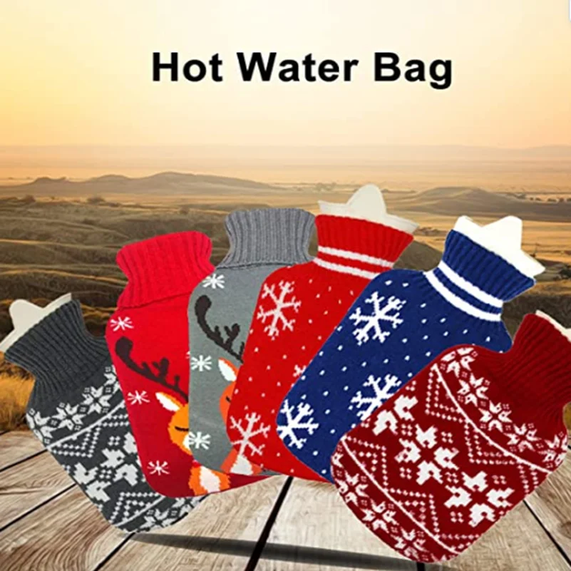 

Hot Water Bag 2L Knitting Bag Plush Cover Fluffy Washable Hot Water Bottle Handwarmer for Outdoor