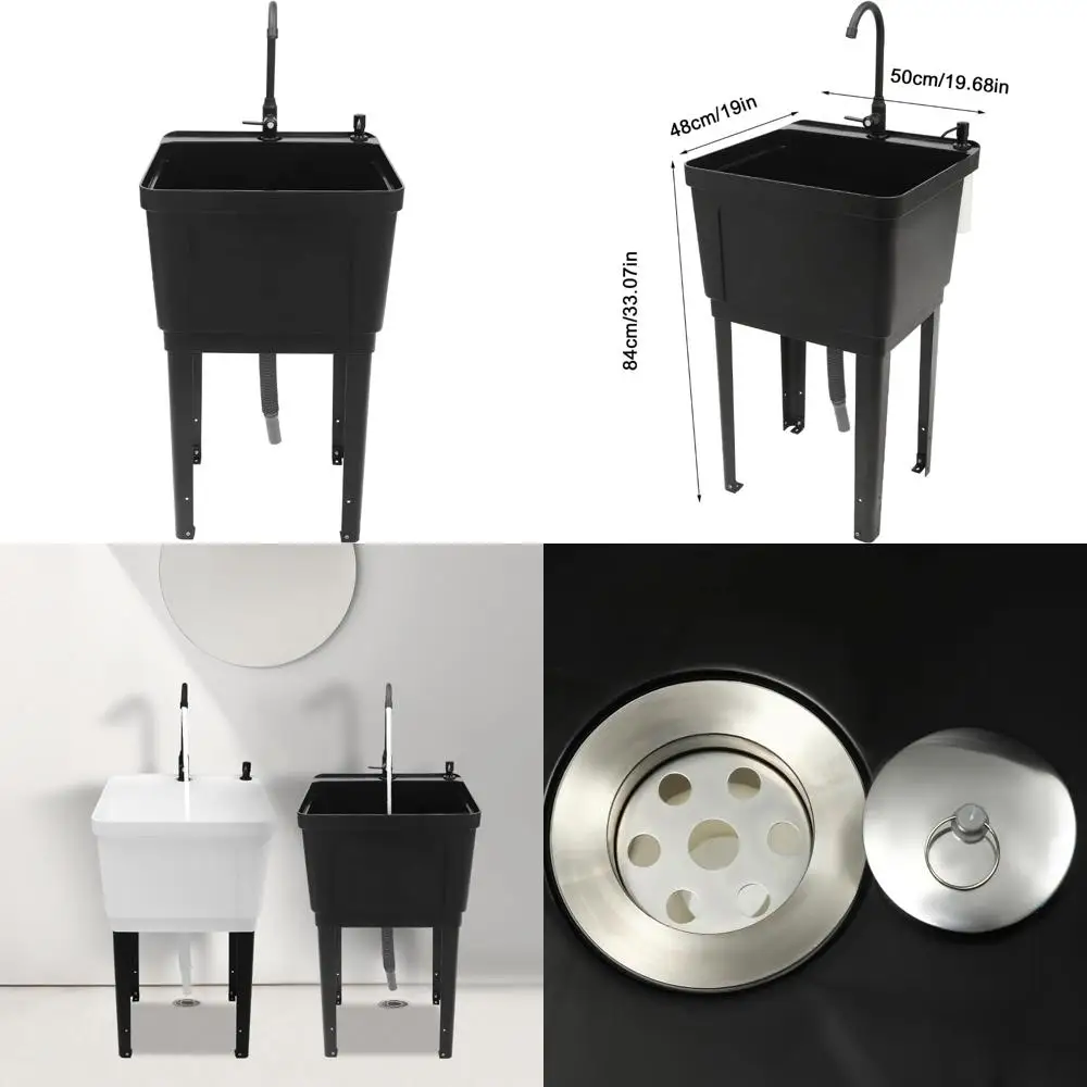 

Large Floor Mount Laundry Tub with Rotatable Faucet and Gooseneck Sprayer - Space Saving Utility Sink for Efficient Wash Station