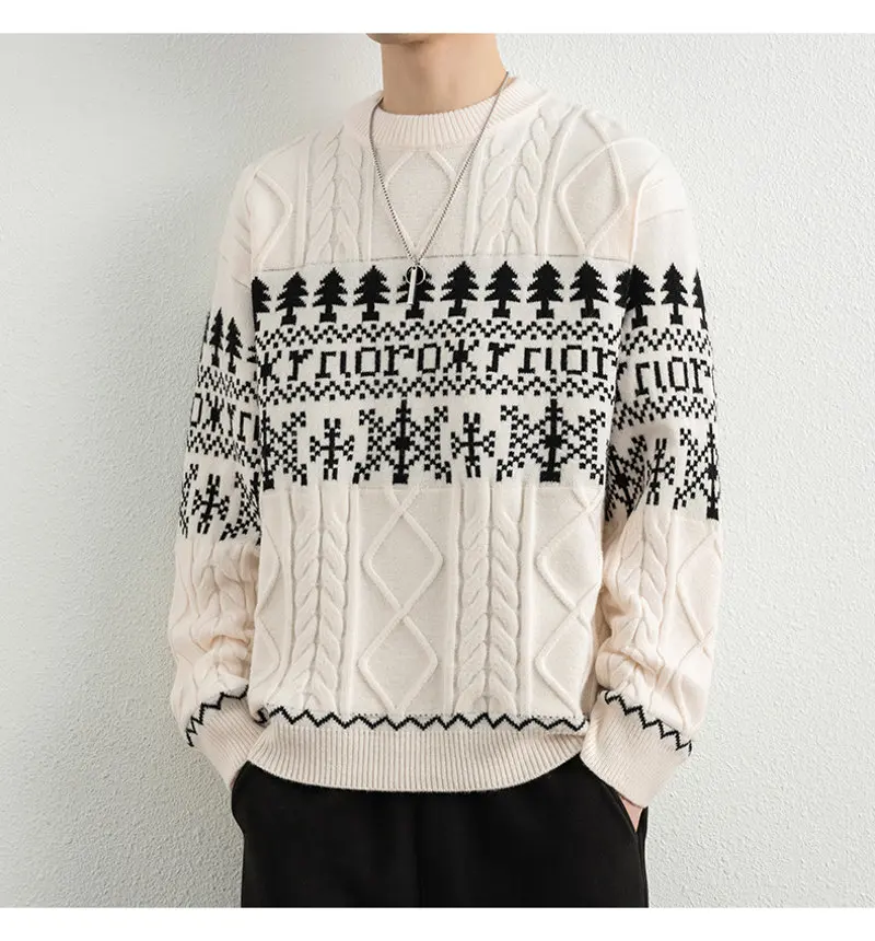 

2025 Новый мужской свитер с круглым вырезом, новый утолщенный осенне-зимний шерстяной свитер, вязаная нить, куртка, базовый свитер