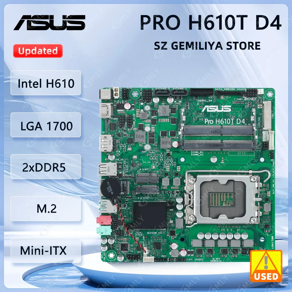 

Материнская плата Asus Pro H610T D4 Mini-ITX Intel H610 DDR4 64 ГБ M.2 с поддержкой процессора I5-14500 i7-13700 i5-12600 i9-12900