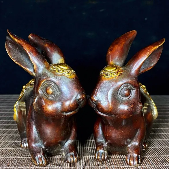 Pure copper, gold oid rabbits send money. A pair is 12 cm high and 12 cm long. A pair weighs 1178 grams. decoracion habitacion