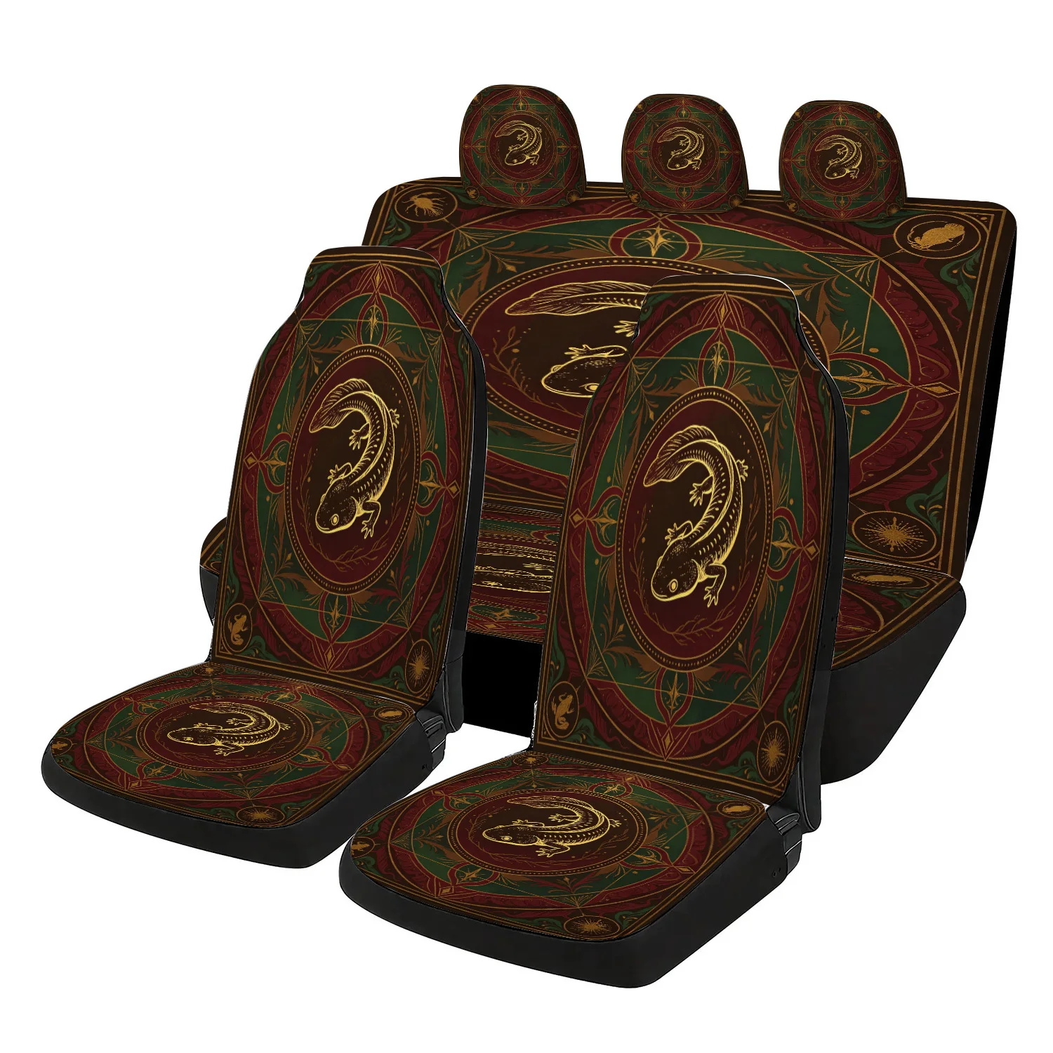 Car Seat Covers, Auto Seat Protectors, Universal Fit, Dark Green Red Lizard Pattern, Retro, Car SUV Truck Van Sedan, Machine Was