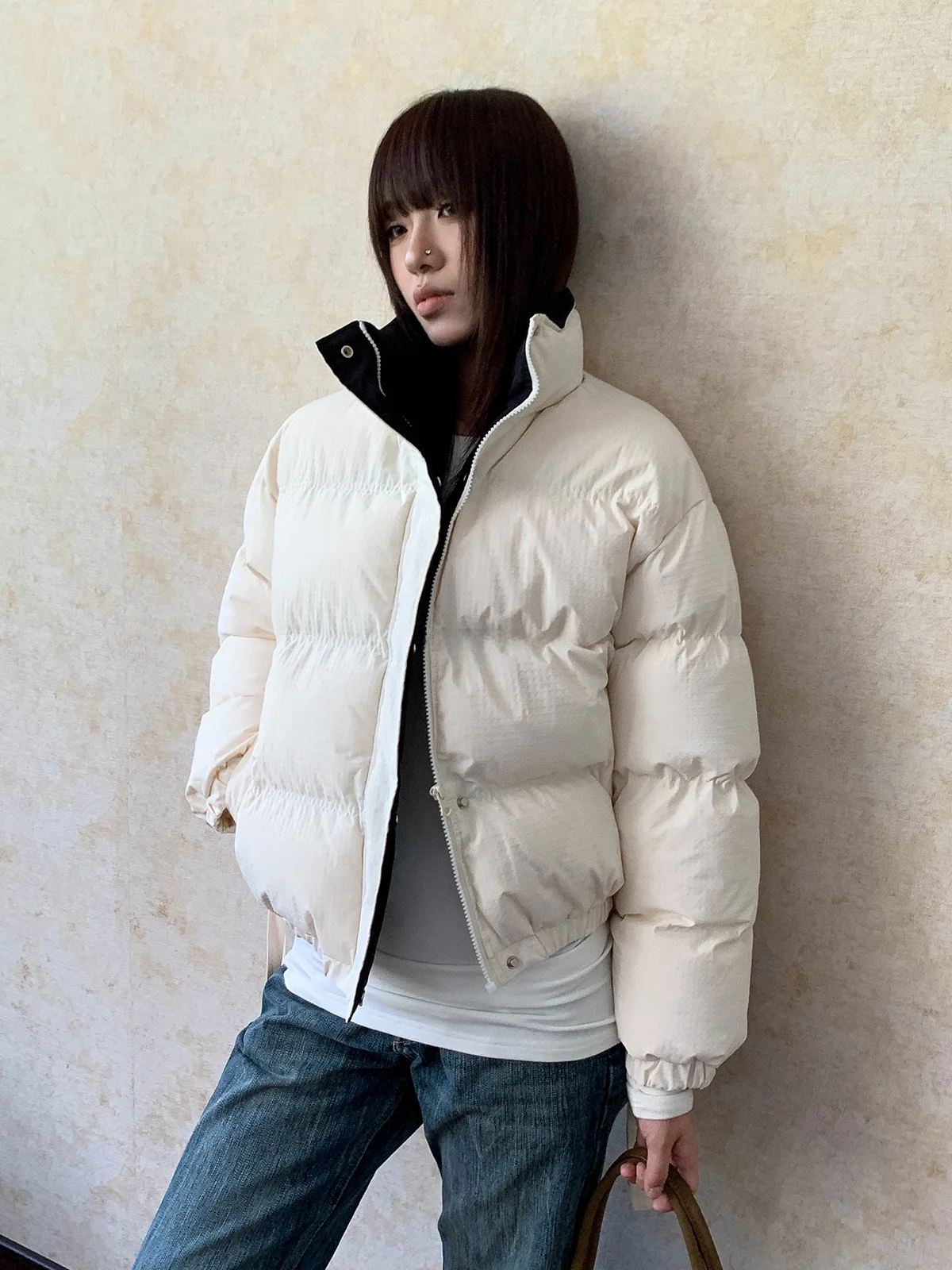 

Warm Cotton Jaet ort Puffer Coat Stand Collar Casual Sle Bread Clothes for Women Slim Fit Streetwear Polyester Filling