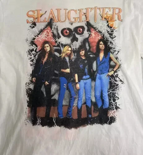 VINTAGE SLAUGHTER STICK IT TO YA! TOUR CONCERT WHITE T-SHIRT one SIDED TEE AR106