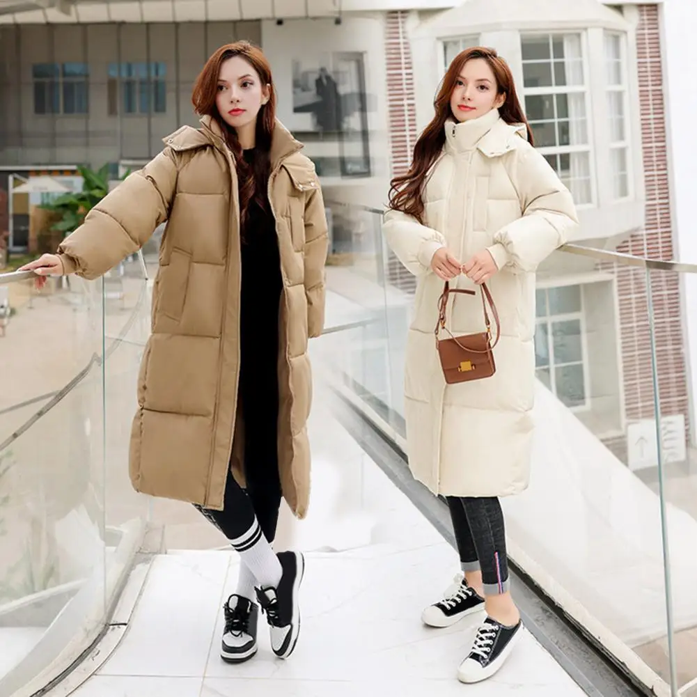 Women Puffer Jacket Polyester Hooded Jacket Women's Long Puffer Jacket with Hooded Coat for Winter O