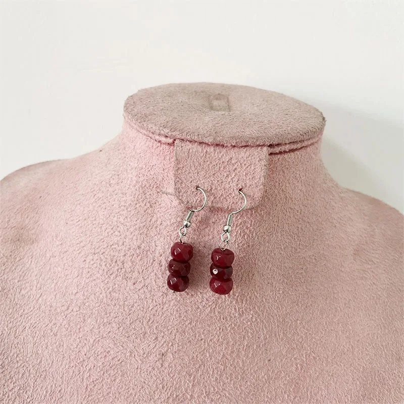 Faceted 5*8MM Deep Red Ruby Natural Stone Jewelry Sets Bead Necklace Earrings Bracelet Chain Choker Simple Design Party Boho