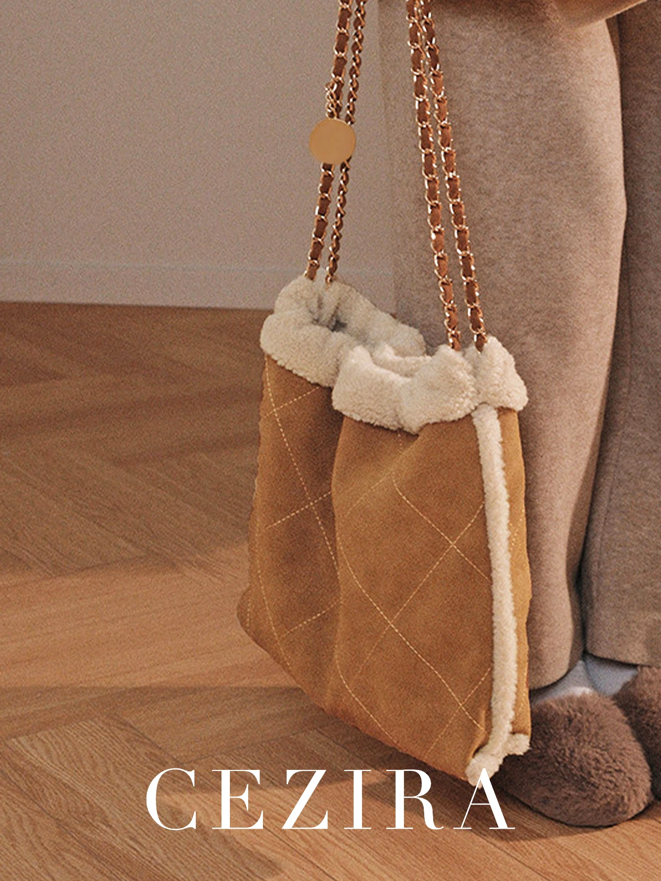 الشتاء المرأة أزياء كبيرة حقيبة كتف عادية فو أفخم مبطن Argyle الموضوع سلسلة حزام حقيبة يد التنقل السفر #3