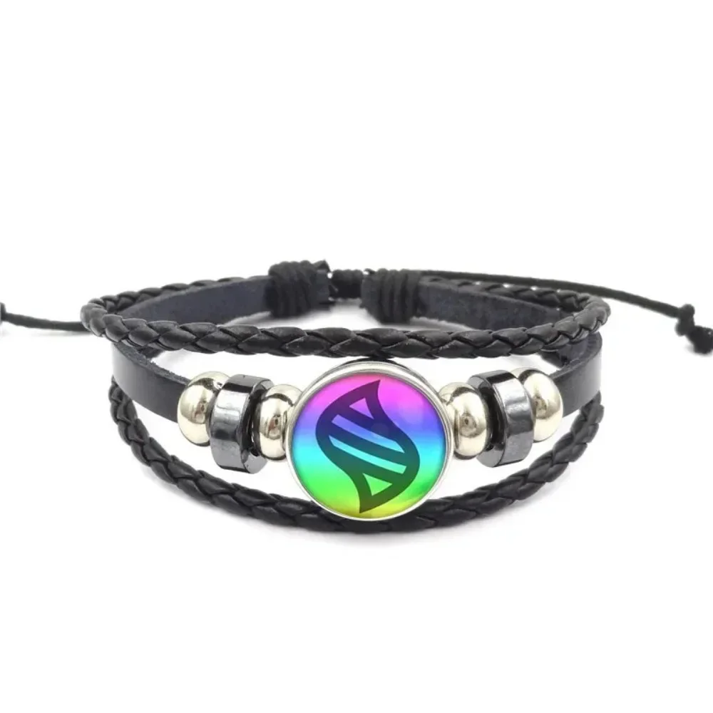 Anime Cosplay Leather Bracelet Rainbow Gradient Village Symbol Bracelet for Streetwear & Fan Merch
