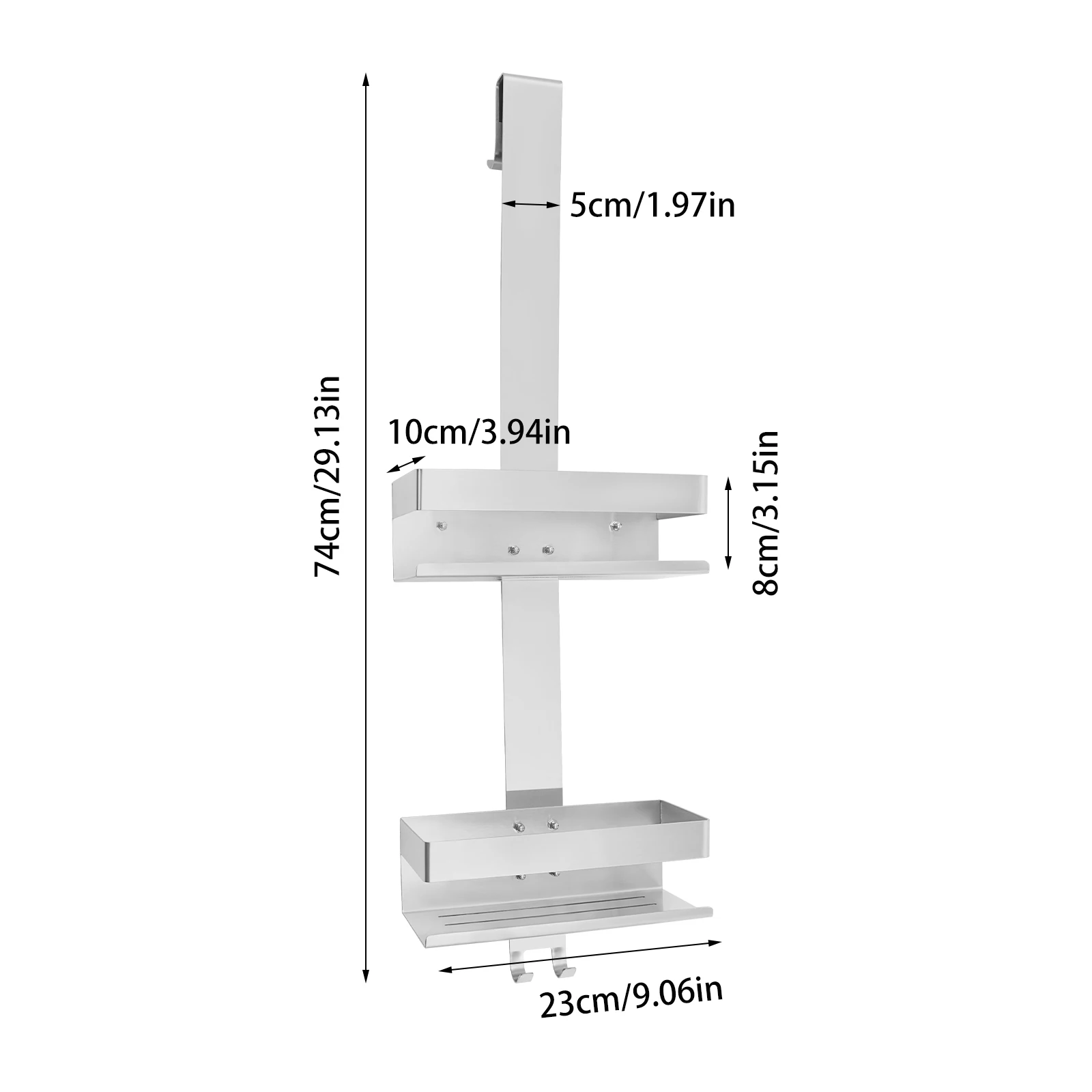 304 Edelstahl 2-stufiges Badezimmerregal, hängender Duschorganizer mit 15 kg Tragkraft, rostfreies, platzsparendes Aufbewahrungsregal für Badezimmer und Küche (Silber) – Detail 12