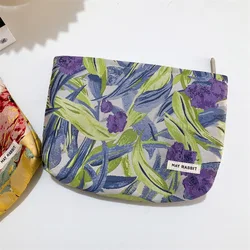 Vintage Portable Female Travel Storage Bag Jacquard Flower Women's Cosmetic Bags Soft Fabric Girls Make Up Cases Clutch Handbags