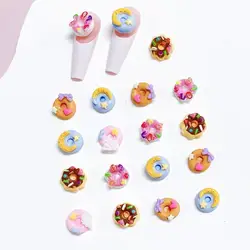 50PCS Dopamine Colored Chocolate Donut Nail Charms Simulated Cream Donut Dessert Nail Art Decoration for Making DIY Nails Parts