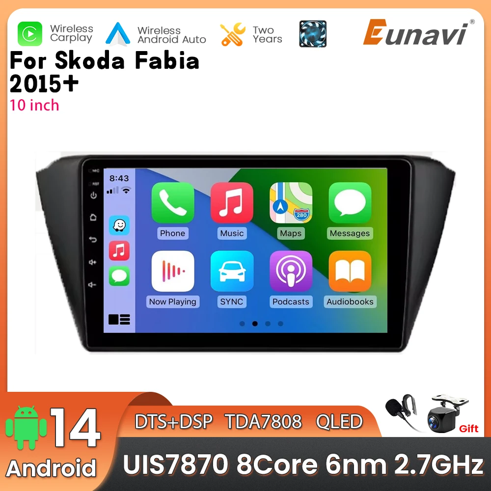 10 Inch Android 14 2 Din Car Multimedia Player For Fabia 2015+ Head Unit Stereo GPS Navigation BT WIFI