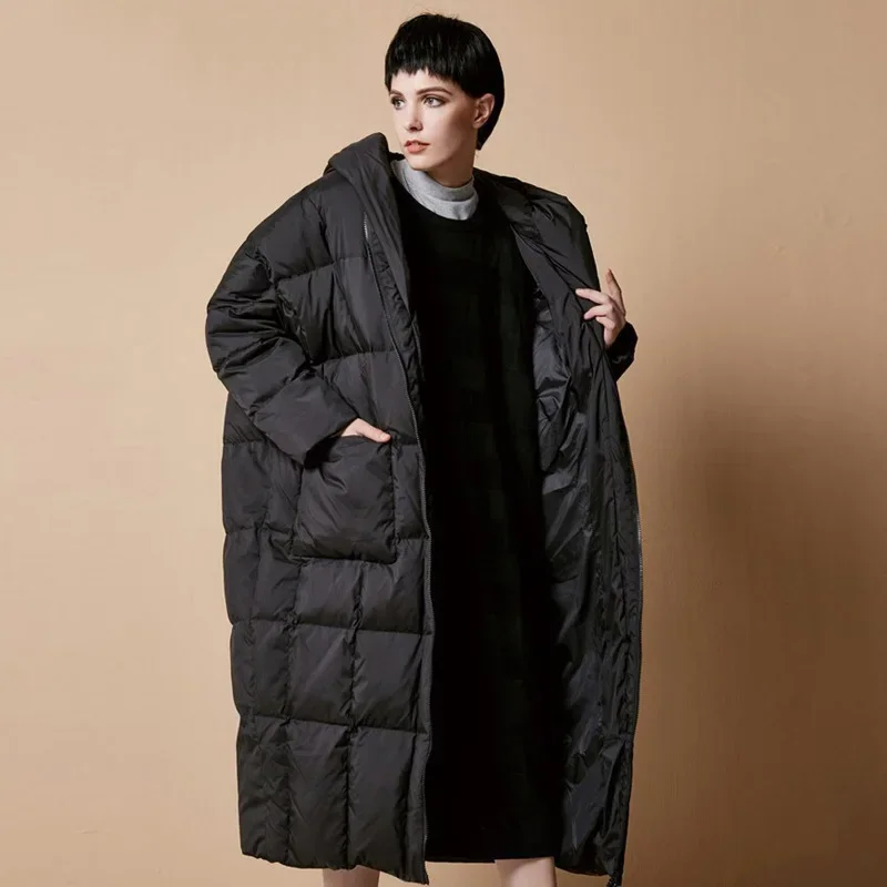 S-7XL 2023 New Winter Plus Size Women Down Coat Hooded Loose White Duck Down Thickened Long European Women Snow Wear Overcoat