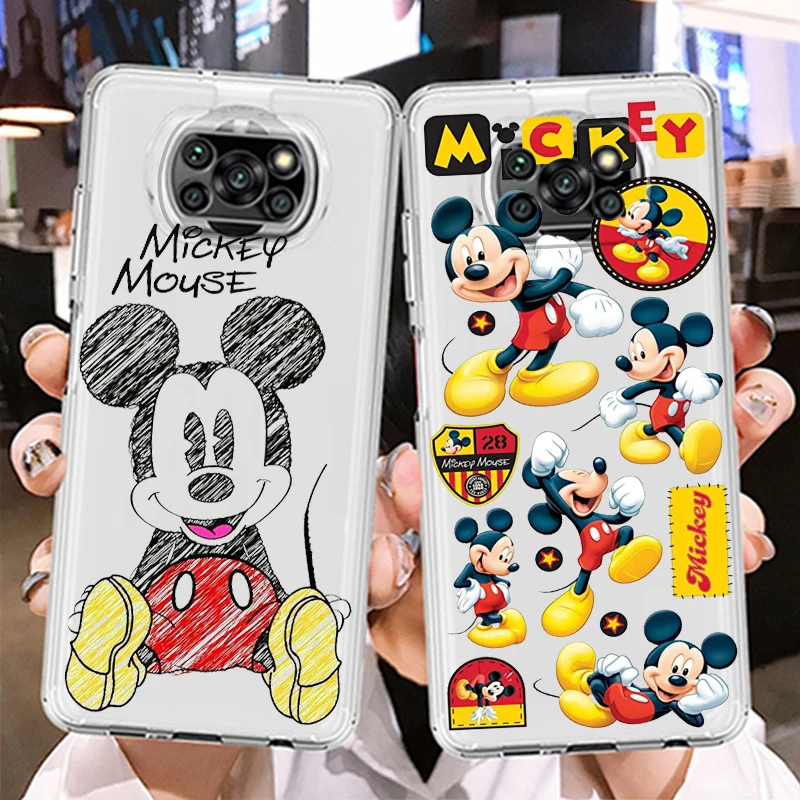 Happy Mickey Cute Disney For Xiaomi Poco M5 M4 X4 X3 F3 GT NFC M3 C3 M2 F2 X2 Pro Mi Mix3 Silicone Transparent Phone Case Fundas