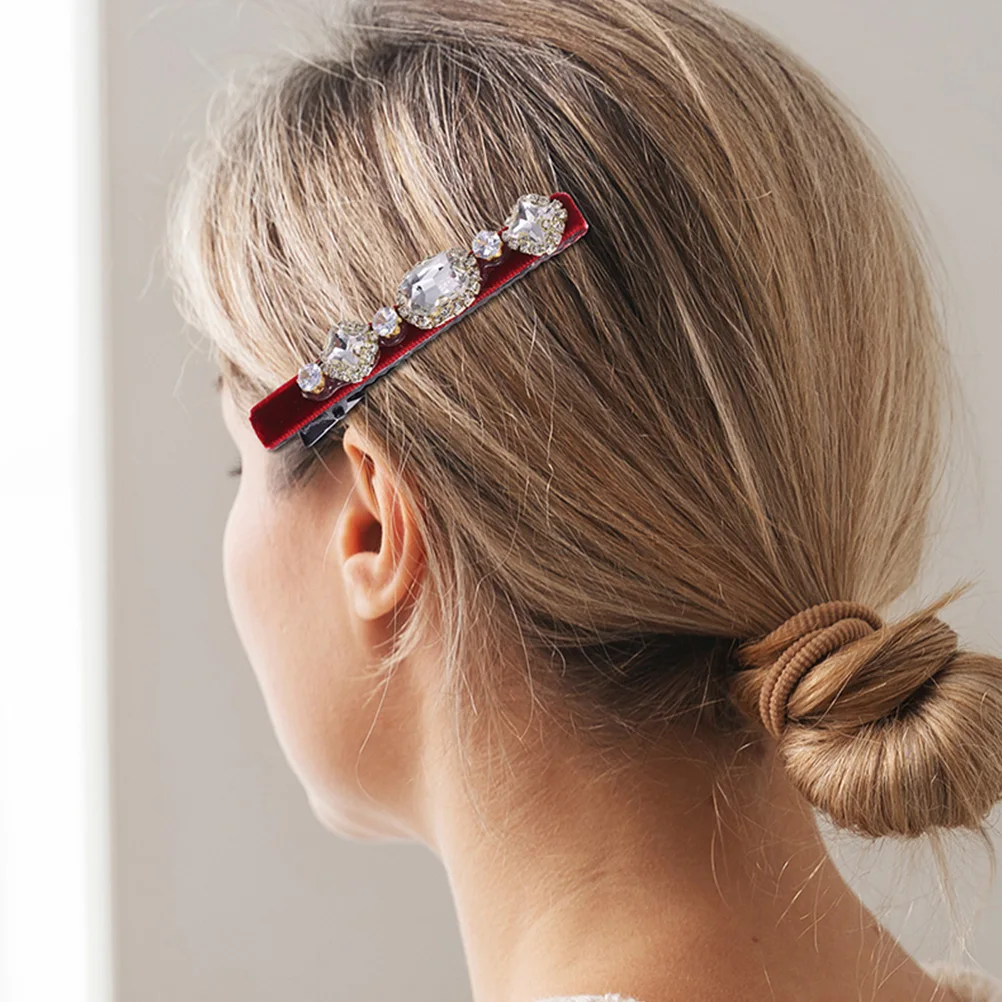 

2Pcs Black Rhinestone Hairpin Barrettes 8CM Vintage Velvet Duckbill Clips for Women Sparkly Hair Accessories Fine Hair