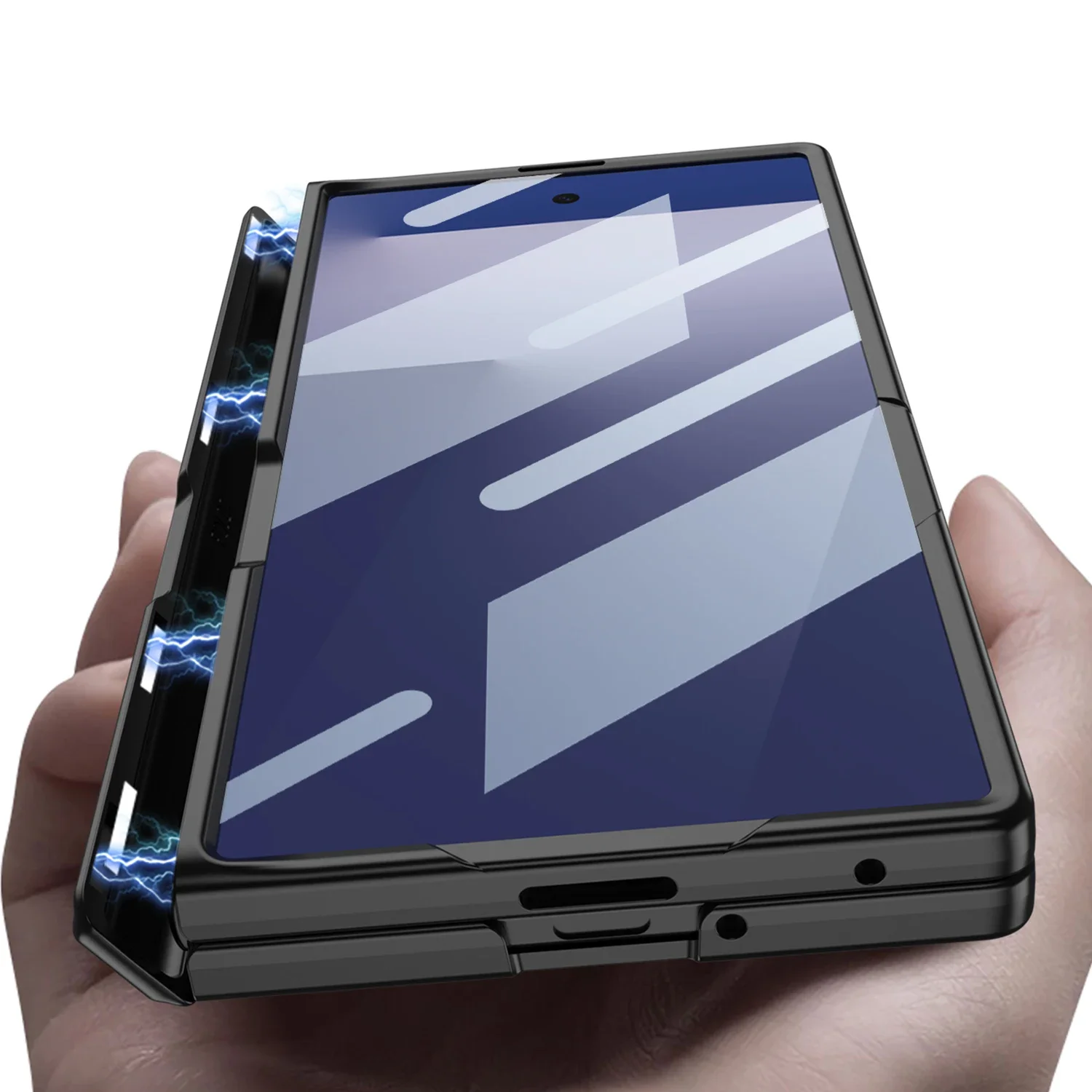 

Magnetic Hinge Protective Case For Samsung Galaxy Z Fold 7 6 5 With Screen Glass Film Z Fold6 Fold7 Anti-fall Matte Stand Cover