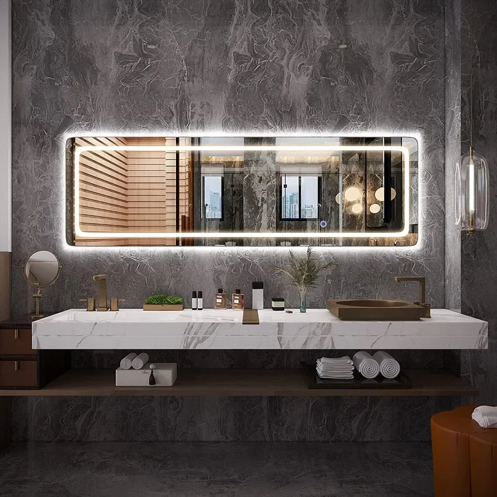 

l 60" x 20" Full Length Mirror with Lights and Stand - Wall Mounted and Floor Mirror, LED Lighted Full Body Dressing Mirror