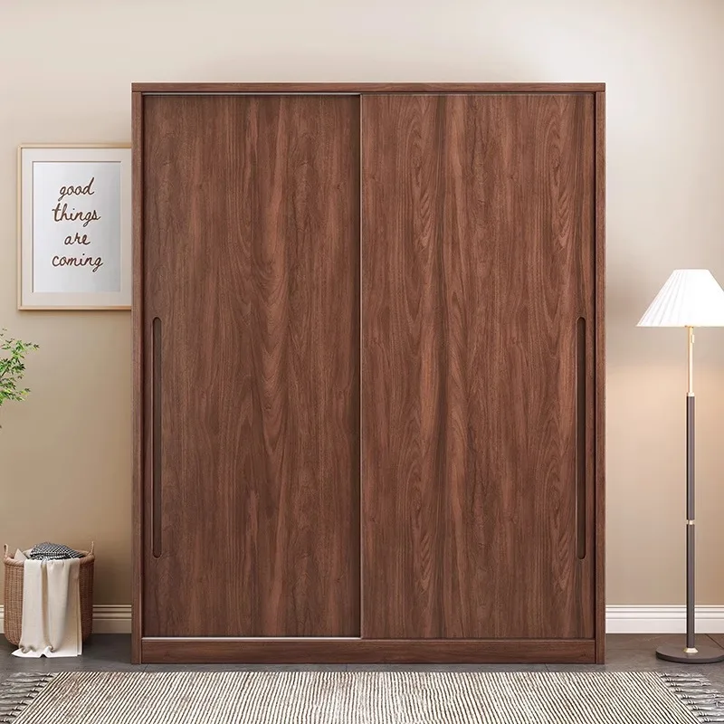 맞춤형 블랙 월넛 옷장 가족용 침실 이동식 도어 옷장 수납장